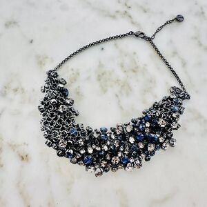 Talbots Crystal Cluster Statement Necklace-Gunmetal Finish